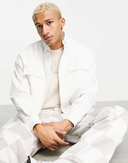 ASOS DESIGN - Recht overshirt met onafgewerkte zoom in wit
