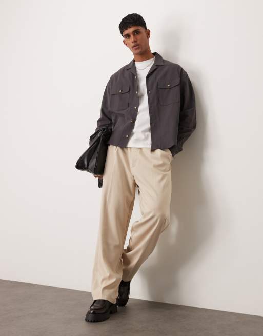 ASOS DESIGN - Recht overshirt met reverskraag in donkergrijs
