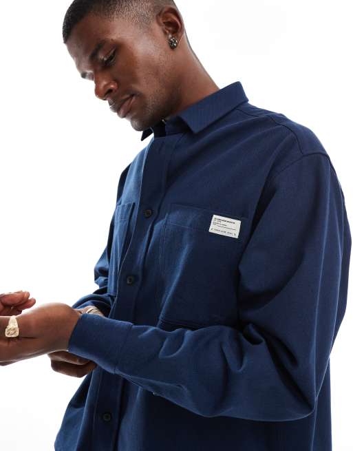 ASOS DESIGN - Recht overshirt van keperstof in marineblauw, 4 van 4