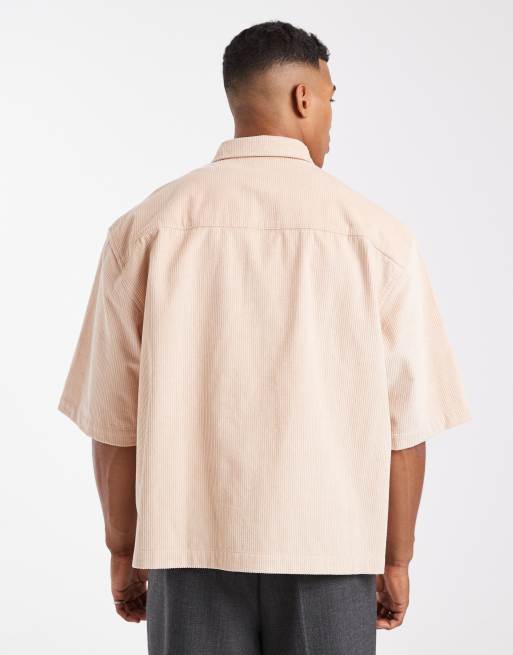 ASOS DESIGN - Recht oversized corduroy overhemd met badge in beige, 3 van 5
