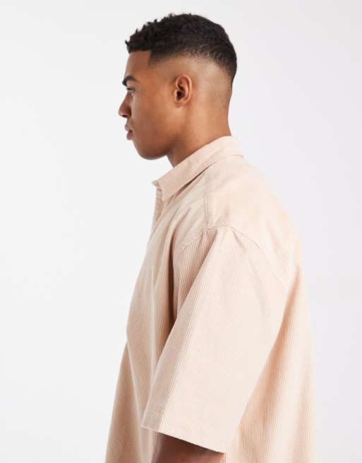 ASOS DESIGN - Recht oversized corduroy overhemd met badge in beige, 4 van 5