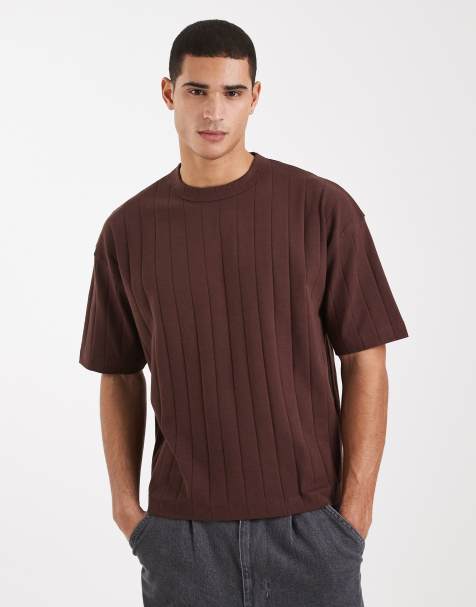 ASOS DESIGN - Recht oversized geribbeld T-shirt met textuur in bruin - view 1