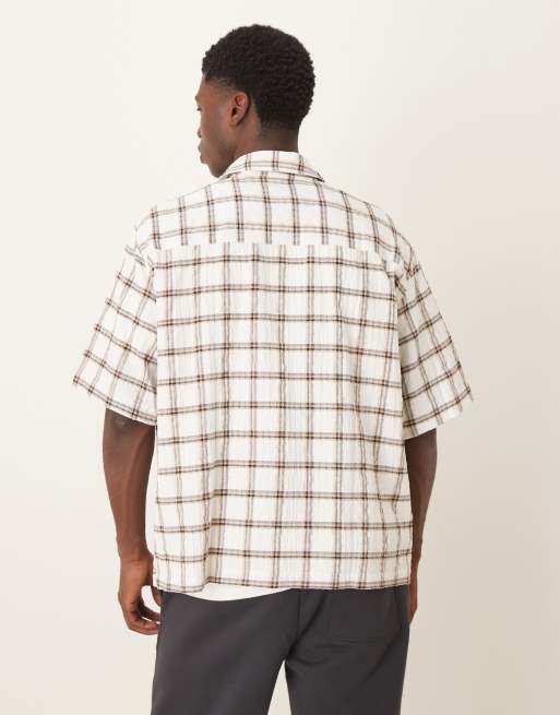 ASOS DESIGN - Recht oversized geruit overhemd met borduurwerk op de borst in bruin, 3 van 5