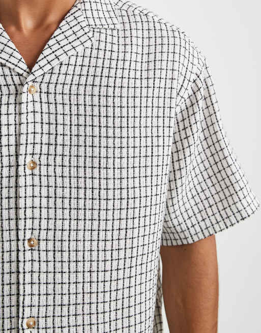 ASOS DESIGN - Recht oversized geruit overhemd met reverskraag en textuur in zwart en wit, 3 van 5