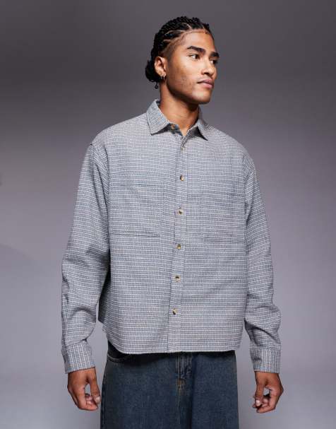 ASOS DESIGN - Recht oversized geruit overhemd van flanel met wollook in grijs - view 1