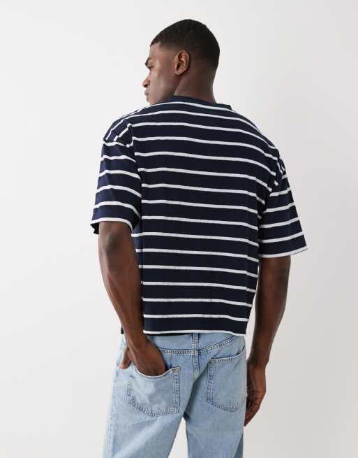 ASOS DESIGN - Recht oversized gestreept Henley T-shirt in marineblauw, 5 van 5