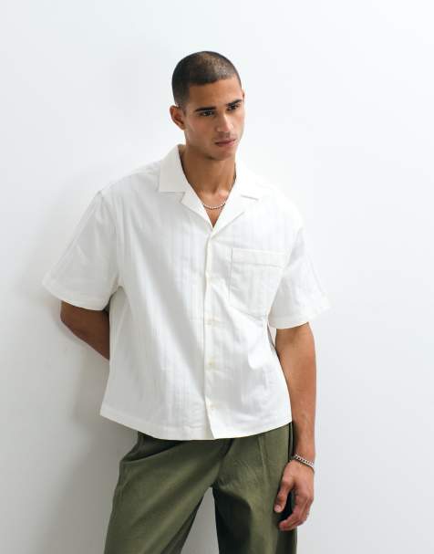 ASOS DESIGN - Recht oversized gestreept overhemd van popeline met reverskraag in wit - view 1