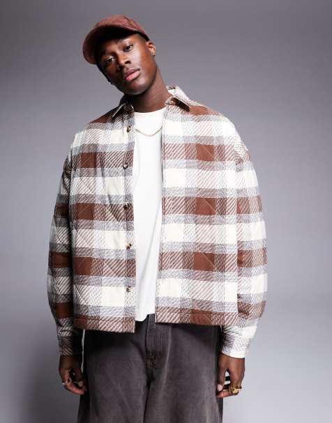 ASOS DESIGN - Recht oversized gewatteerd overhemd met ruiten in bruin - view 1