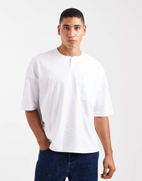 ASOS DESIGN - Recht oversized Henley T-shirt van zware stof in wit - view 1