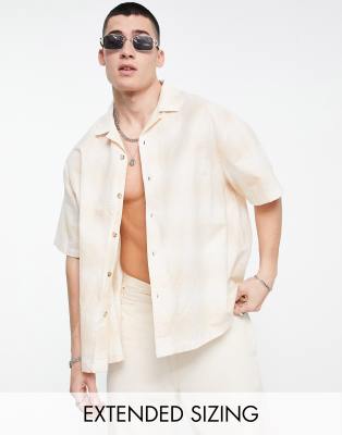 ASOS DESIGN - Recht oversized linnen overhemd met reverskraag en ruiten in beige
