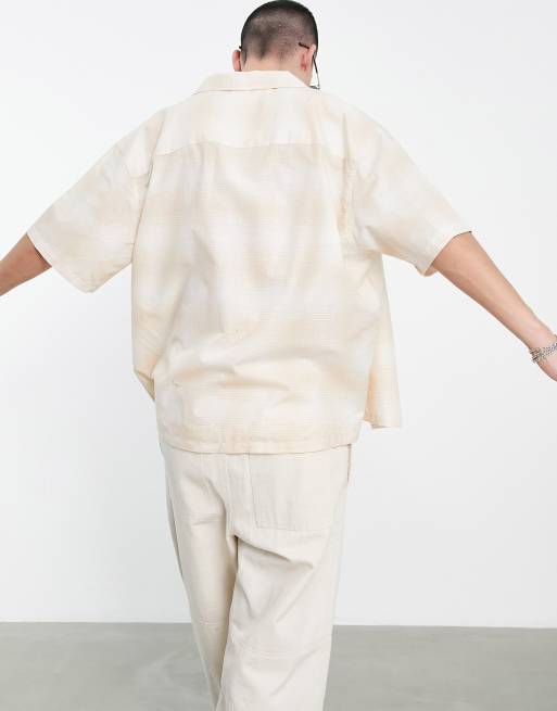 ASOS DESIGN - Recht oversized linnen overhemd met reverskraag en ruiten in beige, 2 van 4