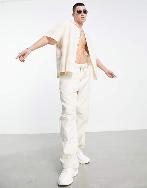 ASOS DESIGN - Recht oversized linnen overhemd met reverskraag en ruiten in beige, 4 van 4