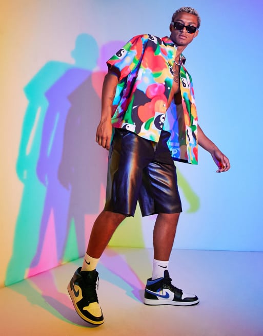 ASOS DESIGN - Recht oversized overhemd in felgekleurde spray paint-print