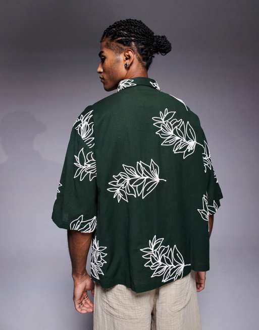 ASOS DESIGN - Recht oversized overhemd met borduursels in groen, 4 van 4