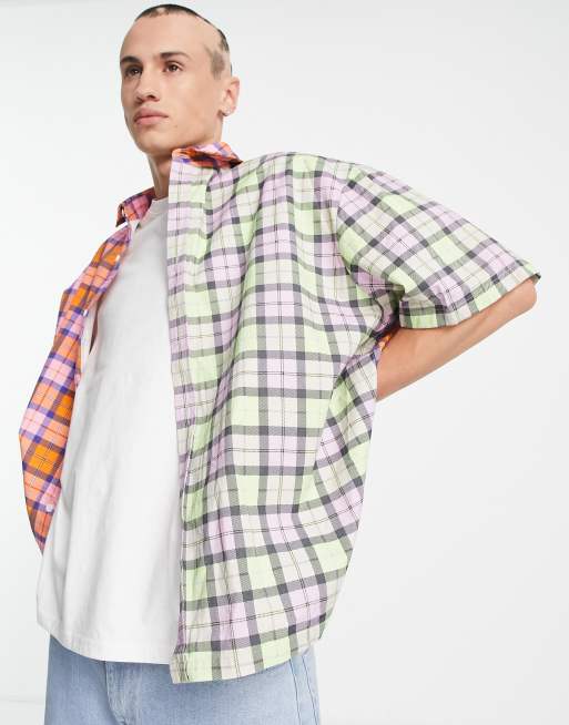 ASOS DESIGN - Recht oversized overhemd met felgekleurde patchwork ruiten