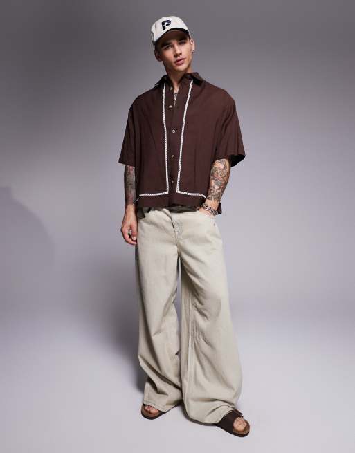 ASOS DESIGN - Recht oversized overhemd met gehaakt detail in bruin, 2 van 4