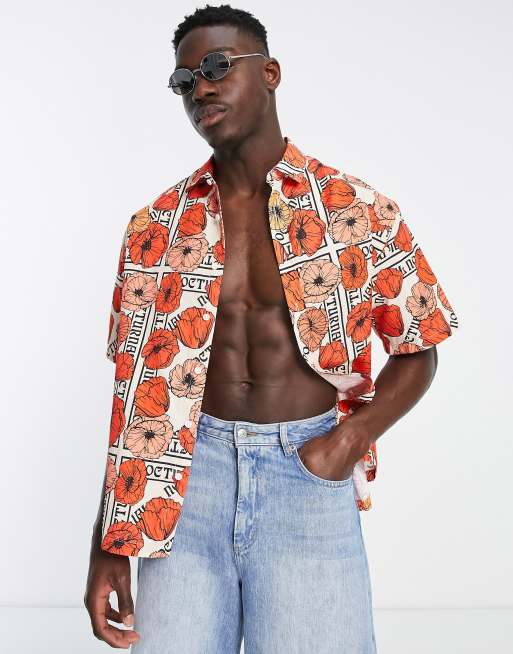 ASOS DESIGN - Recht, oversized overhemd met klaprozenprint