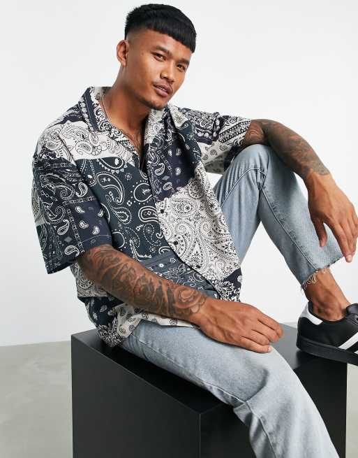 ASOS DESIGN - Recht, oversized overhemd met patchwork bandanaprint