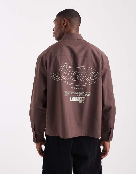 ASOS DESIGN - Recht oversized overhemd met print op de achterkant in bruin - view 1