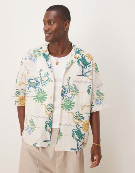 ASOS DESIGN - Recht oversized overhemd met reverskraag bedekt met print in neutraal