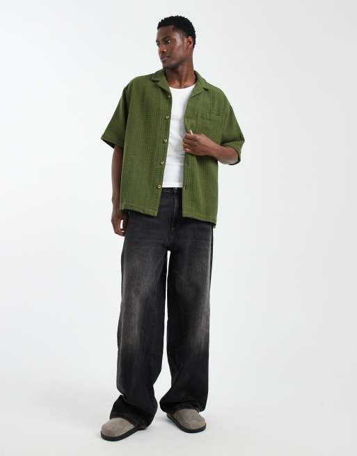 ASOS DESIGN - Recht oversized overhemd met reverskraag en textuur in donkergroen, 2 van 5