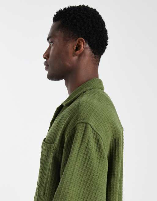 ASOS DESIGN - Recht oversized overhemd met reverskraag en textuur in donkergroen, 4 van 5