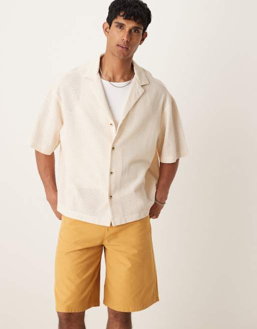 ASOS DESIGN - Recht oversized overhemd met textuur in beige