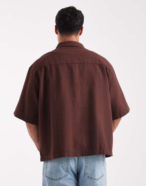 ASOS DESIGN - Recht oversized overhemd met textuur in bruin, 3 van 5