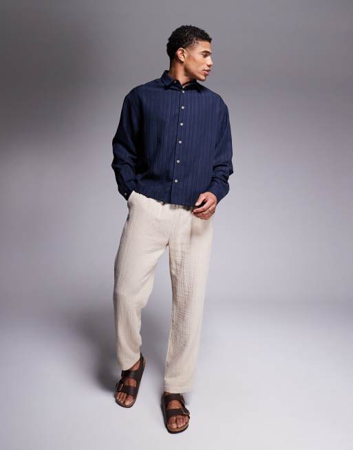 ASOS DESIGN - Recht oversized overhemd met textuur in marineblauw, 2 van 4
