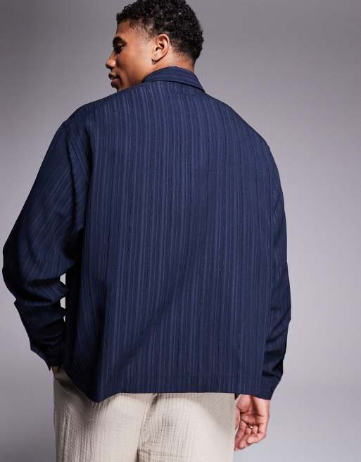 ASOS DESIGN - Recht oversized overhemd met textuur in marineblauw, 4 van 4