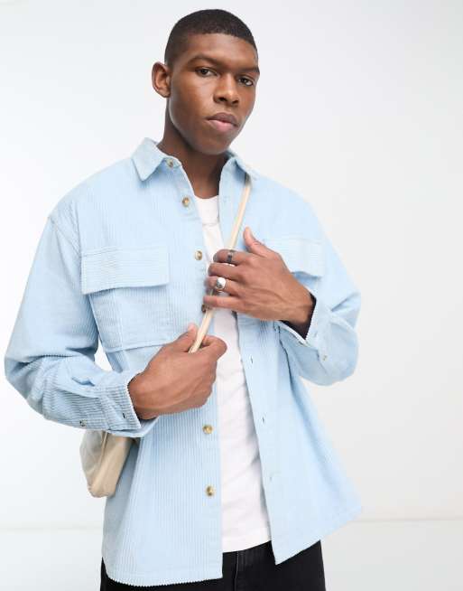 ASOS DESIGN - Recht oversized overhemd van breed geribbeld corduroy in lichtblauw