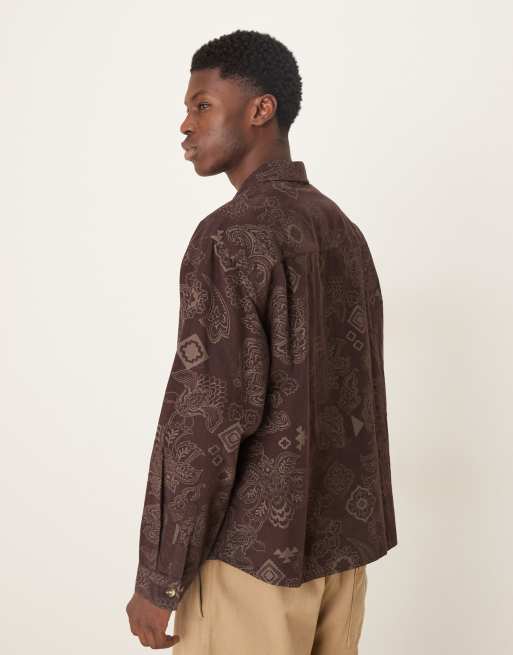 ASOS DESIGN - Recht oversized overhemd van corduroy met bloemenprint in bruin, 3 van 5