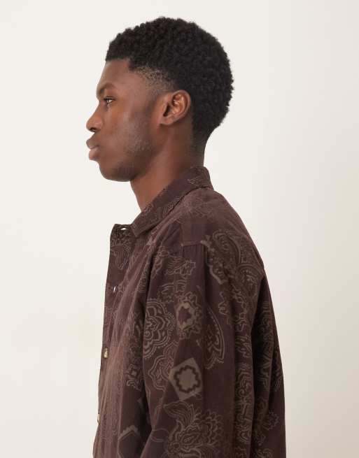 ASOS DESIGN - Recht oversized overhemd van corduroy met bloemenprint in bruin, 4 van 5