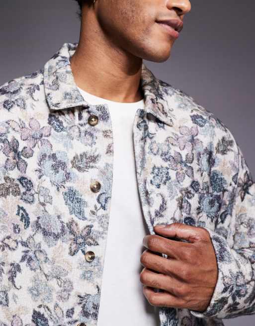ASOS DESIGN - Recht oversized overhemd van flanel met bloemenprint in crème, 4 van 5