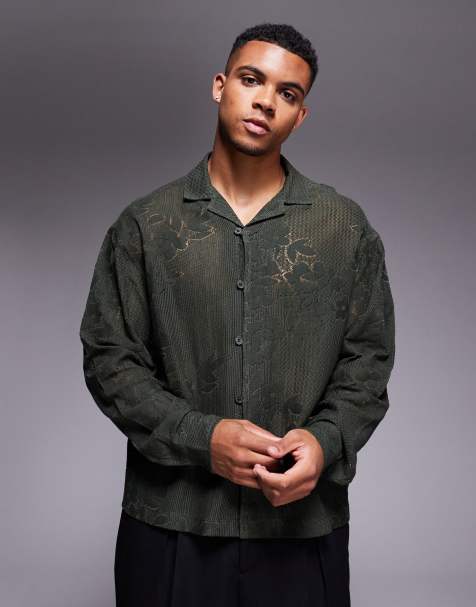 ASOS DESIGN - Recht oversized overhemd van kant met reverskraag in groene bloemenprint - view 1