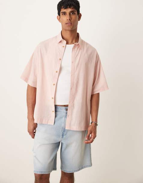 ASOS DESIGN - Recht oversized overhemd van linnenmix in roze - view 1
