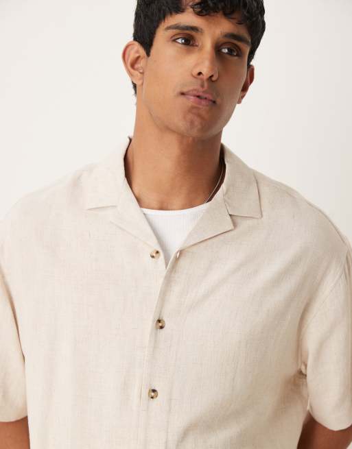 ASOS DESIGN - Recht oversized overhemd van linnenmix met reverskraag in beige, 3 van 4