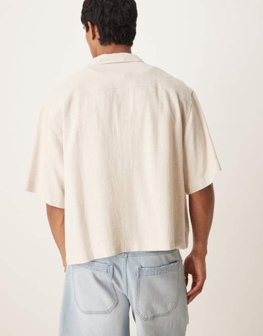 ASOS DESIGN - Recht oversized overhemd van linnenmix met reverskraag in beige, 4 van 4