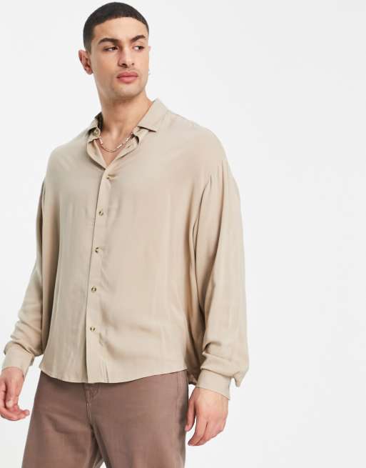 ASOS DESIGN - Recht oversized overhemd van viscose in stone