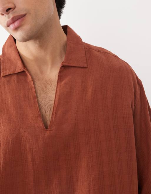 ASOS DESIGN - Recht oversized overhemd zonder sluiting met linnen in bruin, 5 van 5