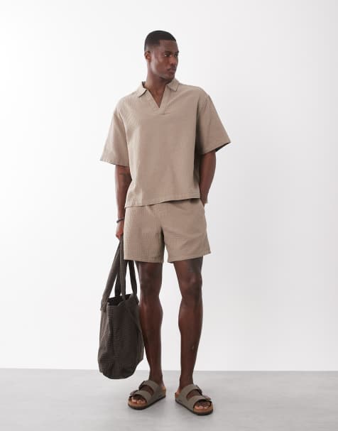 ASOS DESIGN - Recht oversized overhemd zonder sluiting met wafeltextuur in stone, deel van co-ord set - view 1