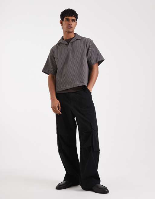 ASOS DESIGN - Recht oversized plissé overhemd zonder sluiting in antracietgrijs, 2 van 5