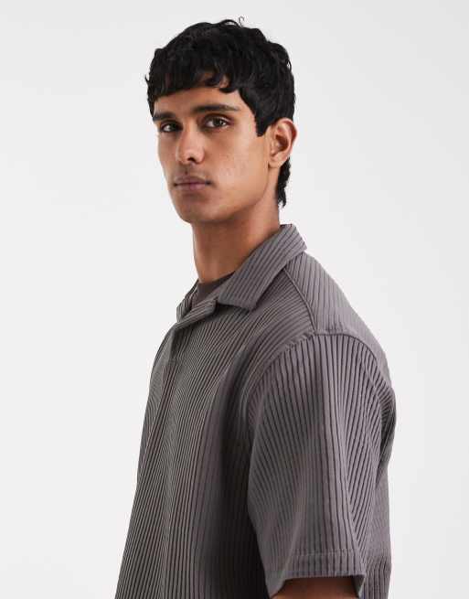 ASOS DESIGN - Recht oversized plissé overhemd zonder sluiting in antracietgrijs, 3 van 5