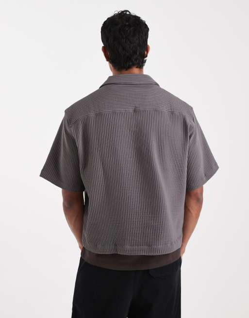 ASOS DESIGN - Recht oversized plissé overhemd zonder sluiting in antracietgrijs, 4 van 5