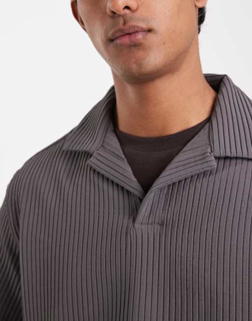 ASOS DESIGN - Recht oversized plissé overhemd zonder sluiting in antracietgrijs, 5 van 5