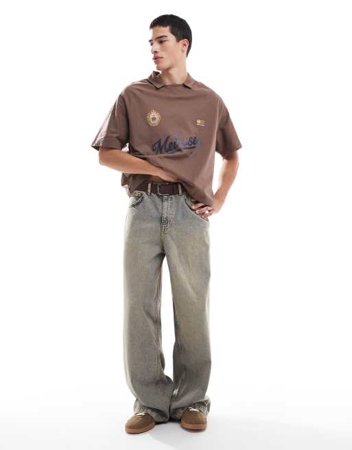 ASOS DESIGN - Recht oversized polo met print in bruin, 2 van 4
