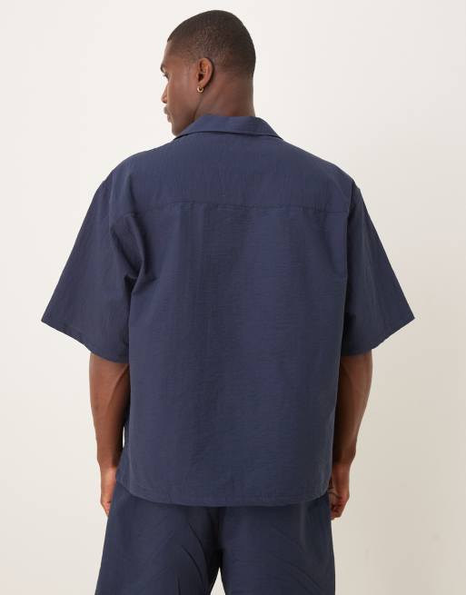 ASOS DESIGN - Recht oversized poloshirt met textuur in marineblauw, deel van co-ord set, 4 van 4