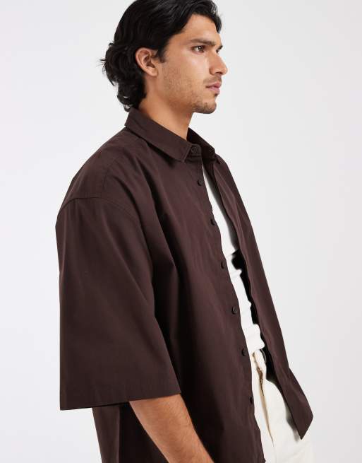 ASOS DESIGN - Recht oversized poplin overhemd in bruin, 2 van 5