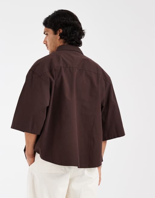 ASOS DESIGN - Recht oversized poplin overhemd in bruin, 3 van 5