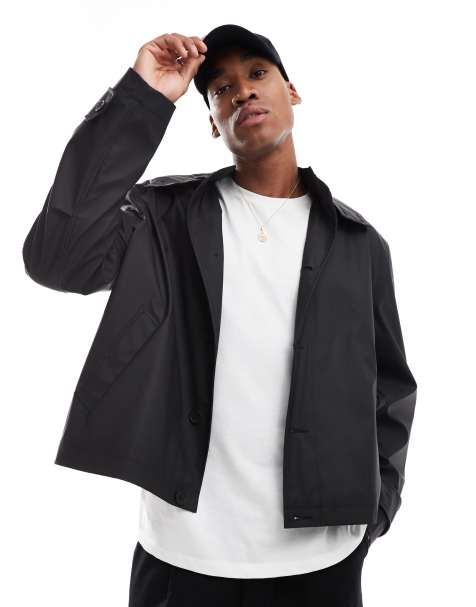 ASOS DESIGN - Recht oversized rubberen jack met capuchon in zwart - view 1